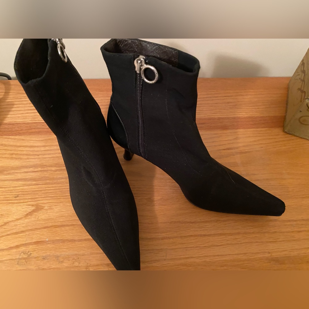 Donald Pliner black fabric ankle heeled boots